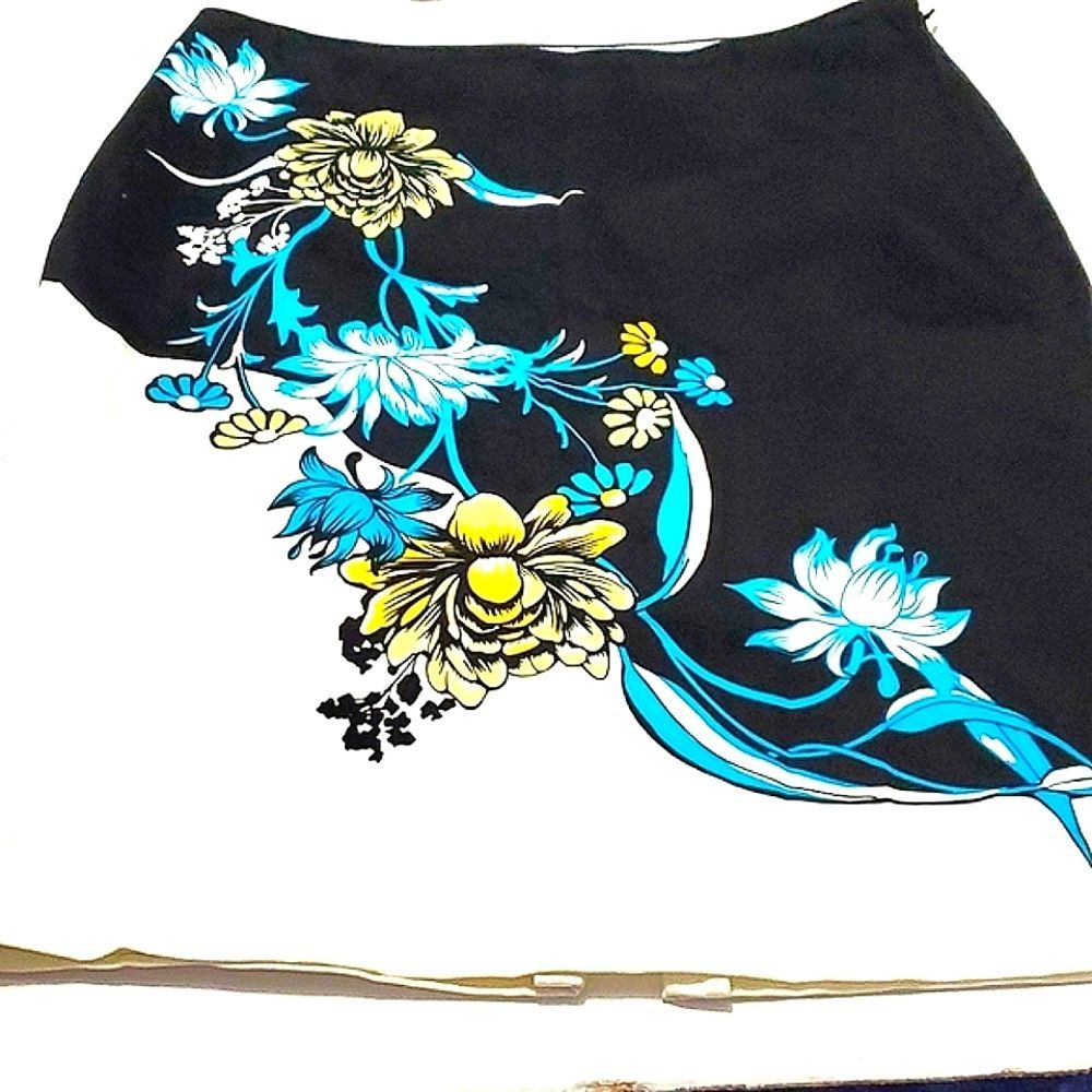 CATO Black & White Boho Floral Career Pencil Mini Skirt 10